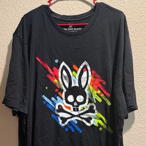 Psycho Bunny Graphic Tee • Size 4XLT Tall • Black Multicolor Splatter Logo